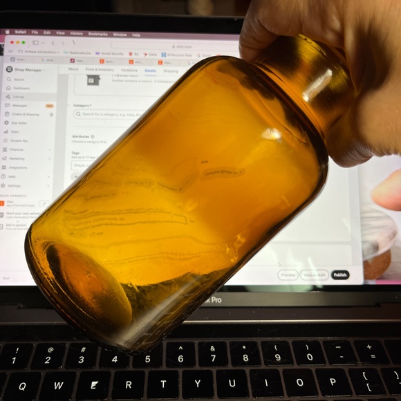 Vintage 20oz Apothecary Jar Amber Ground Stopper 500 ML Storage Bottle - Picture 11 of 11